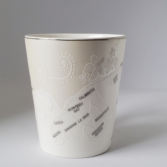 Jamaica Map White, Iridescent Cream & Silver Ceramic Coffee Mug Cup Dr Bird 4" - Picture 3 of 8